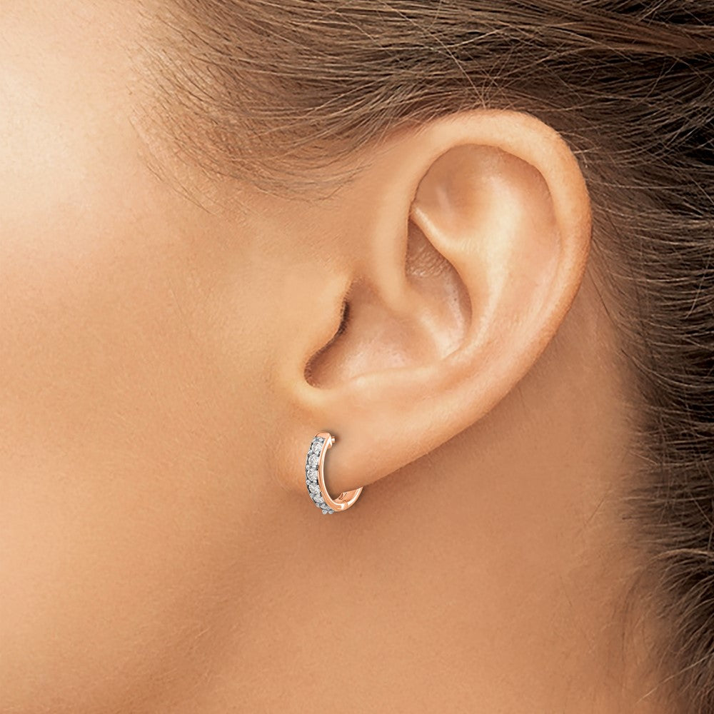 14k Rose Gold Diamond Hinged Hoop Earrings