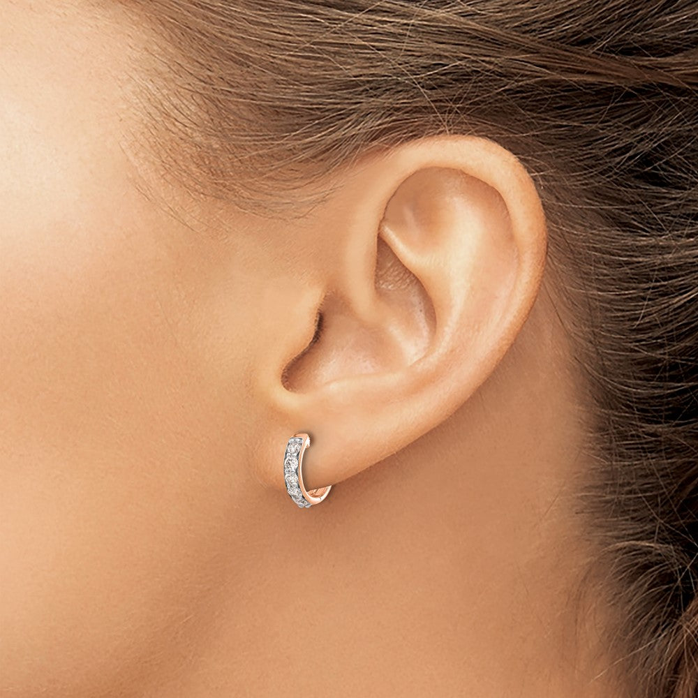 14k Rose Gold Diamond Hinged Hoop Earrings