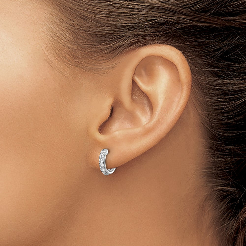 14k White Gold Diamond Hinged Hoop Earrings