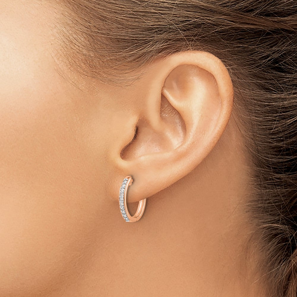 14k Rose Gold Diamond Hinged Hoop Earrings