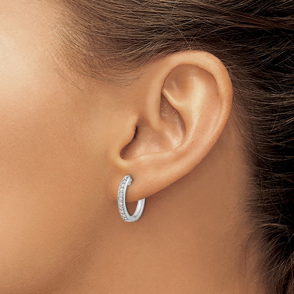14k White Gold Diamond Hinged Hoop Earrings