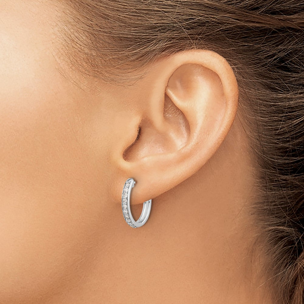 14k White Gold Diamond Hinged Hoop Earrings