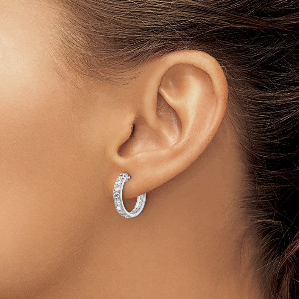 10k White Gold Diamond Hinged Hoop Earrings