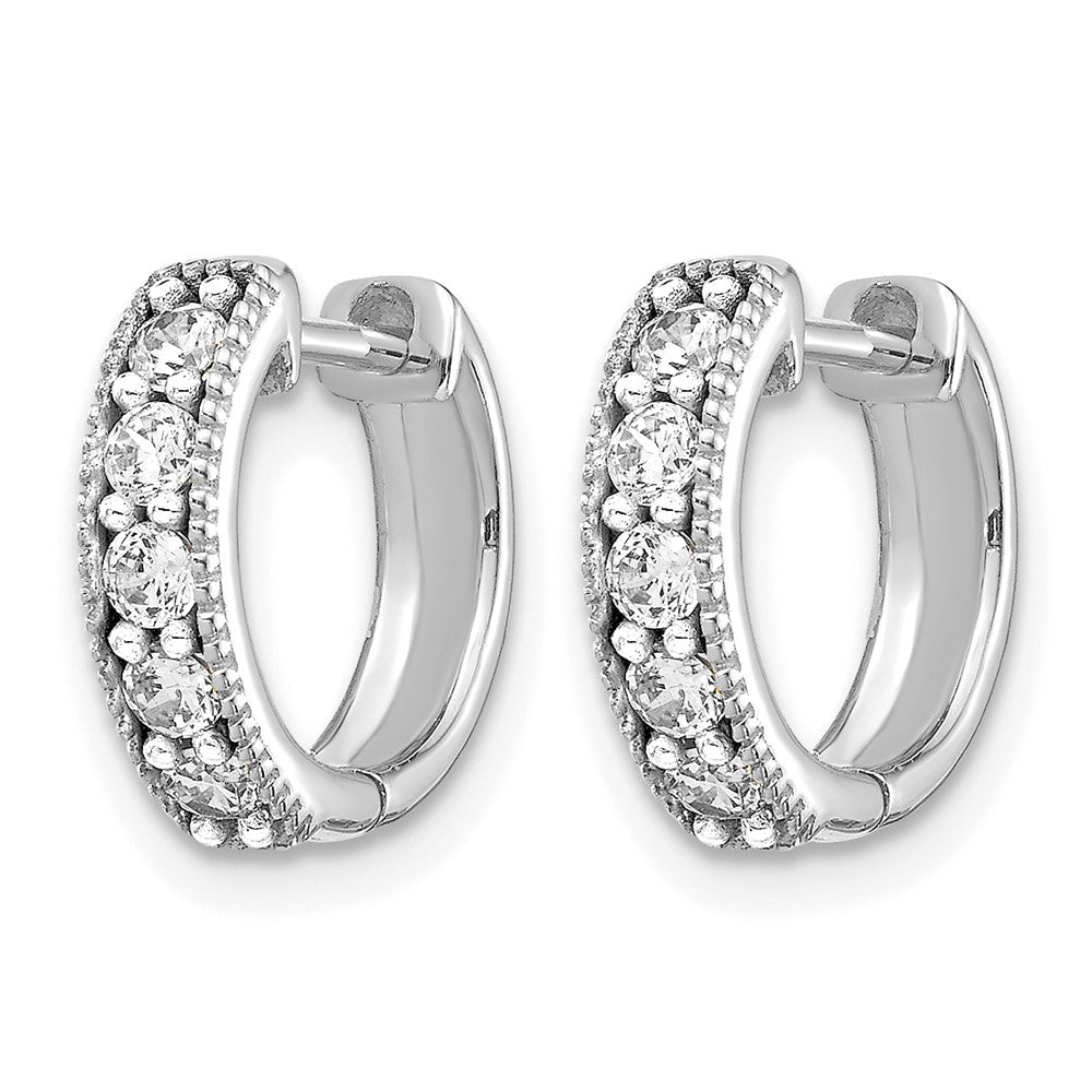 14k White Gold Diamond Milgrain Hinged Hoop Earrings