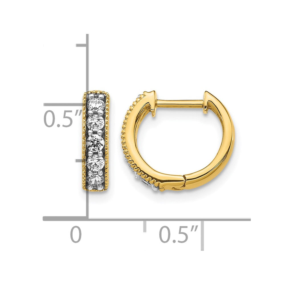14k Yellow Gold Diamond Milgrain Hinged Hoop Earrings