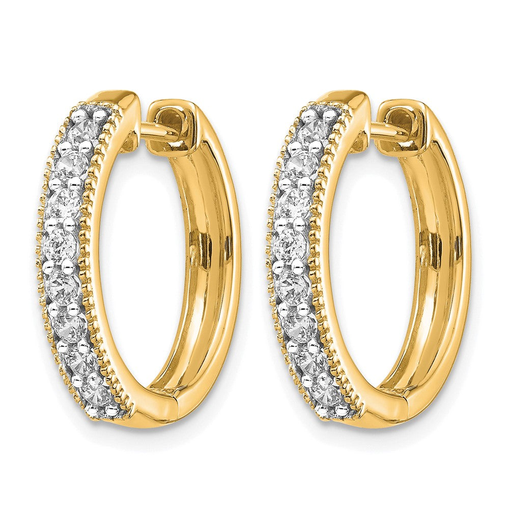 14k Yellow Gold Diamond Milgrain Hinged Hoop Earrings