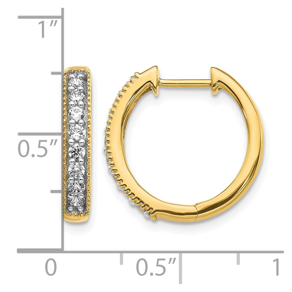 14k Yellow Gold Diamond Milgrain Hinged Hoop Earrings