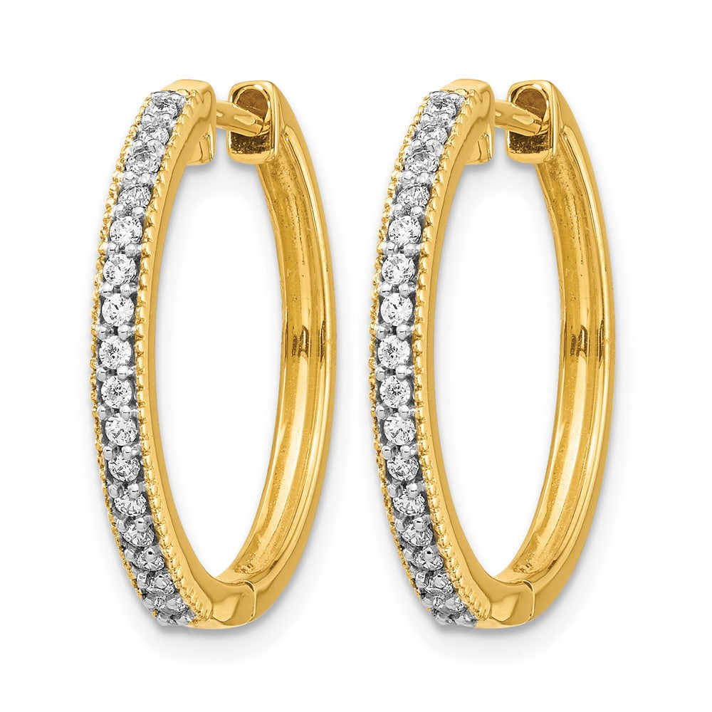 14k Yellow Gold Diamond Milgrain Hinged Hoop Earrings