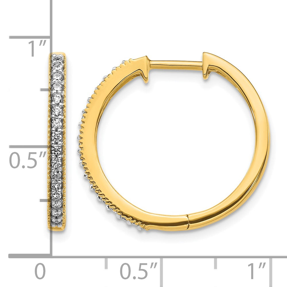 14k Yellow Gold Diamond Milgrain Hinged Hoop Earrings