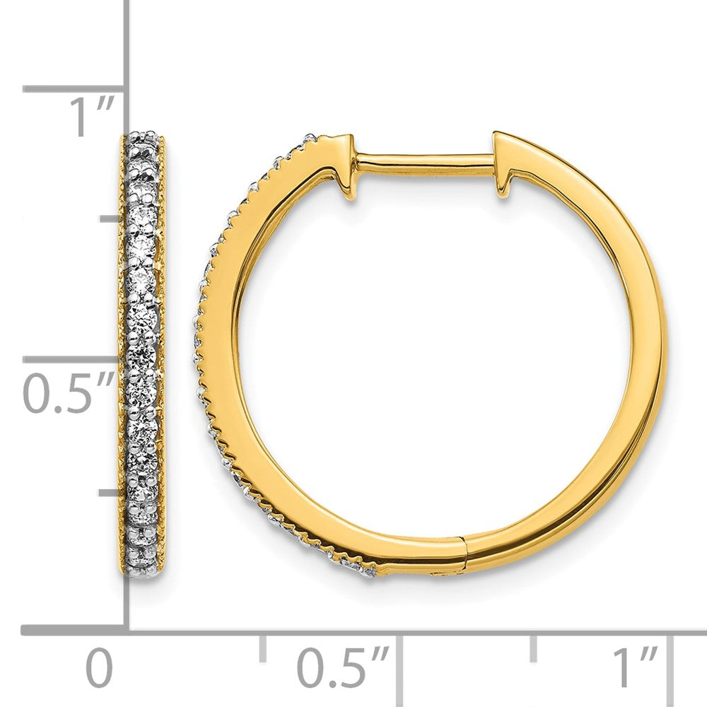 14k Yellow Gold Diamond Milgrain Hinged Hoop Earrings