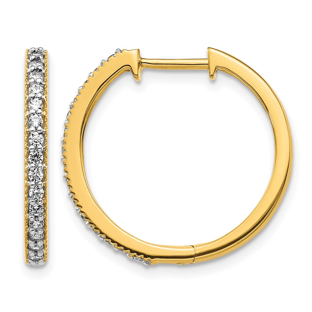 14k Yellow Gold Diamond Milgrain Hinged Hoop Earrings