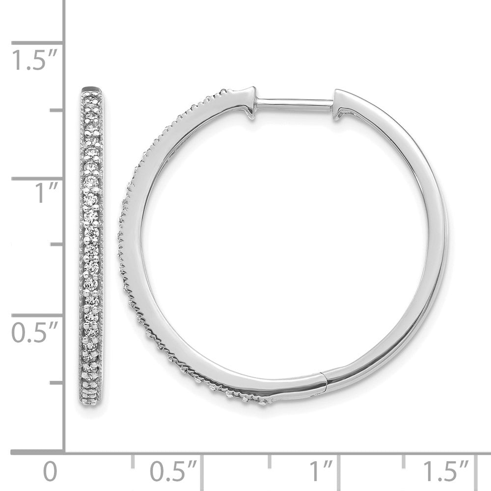 14k White Gold Diamond Milgrain Hinged Hoop Earrings