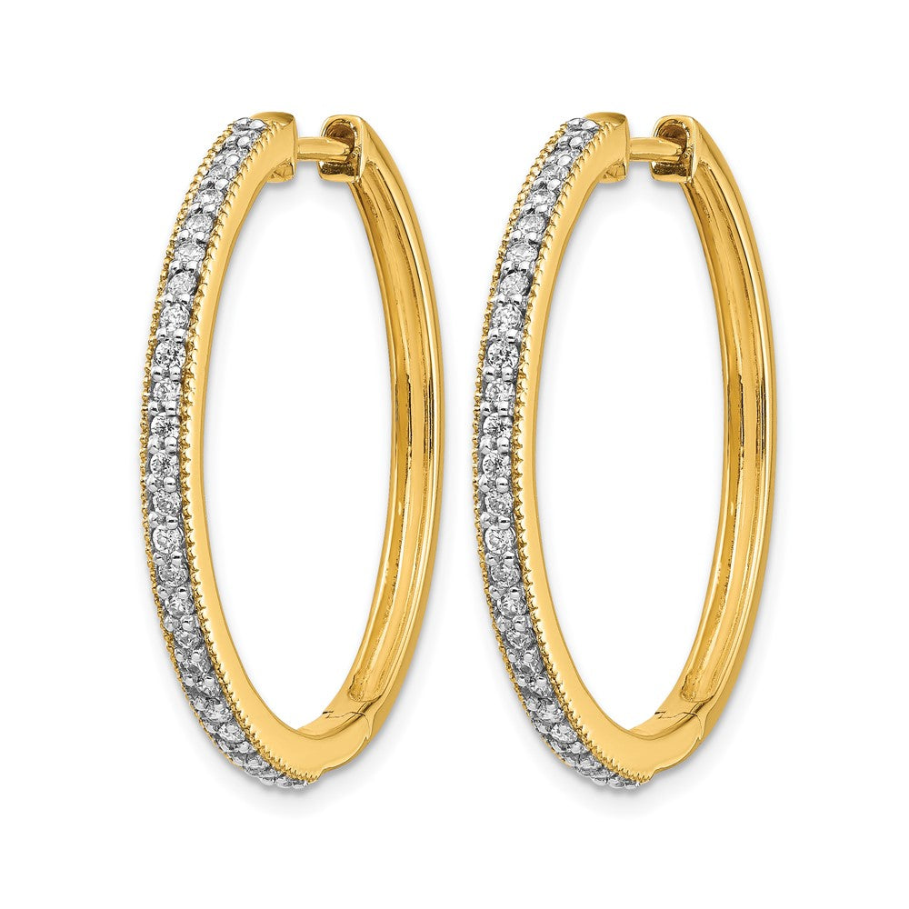 14k Yellow Gold Diamond Milgrain Hinged Hoop Earrings