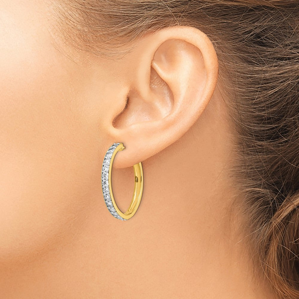 14k Yellow Gold Diamond Milgrain Hinged Hoop Earrings