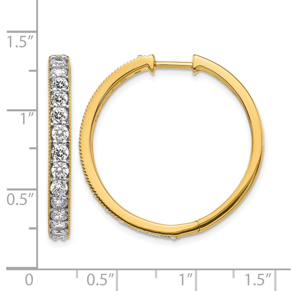 14k Yellow Gold Diamond Milgrain Hinged Hoop Earrings