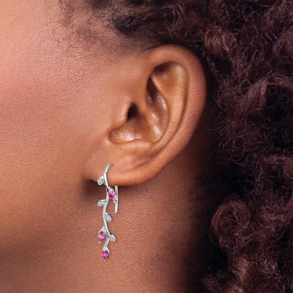 14k White Gold Diamond and Pink Sapphire Earrings