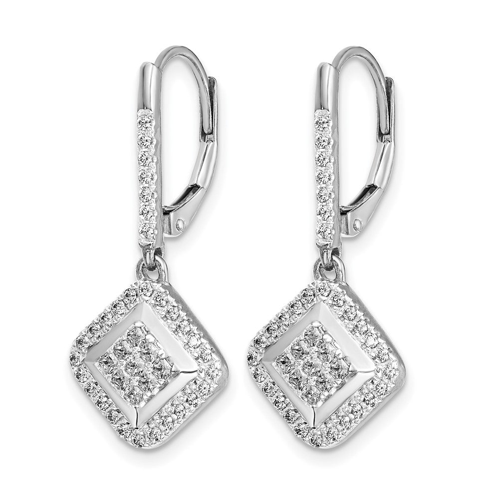 14k White Gold Diamond Cluster Leverback Earrings