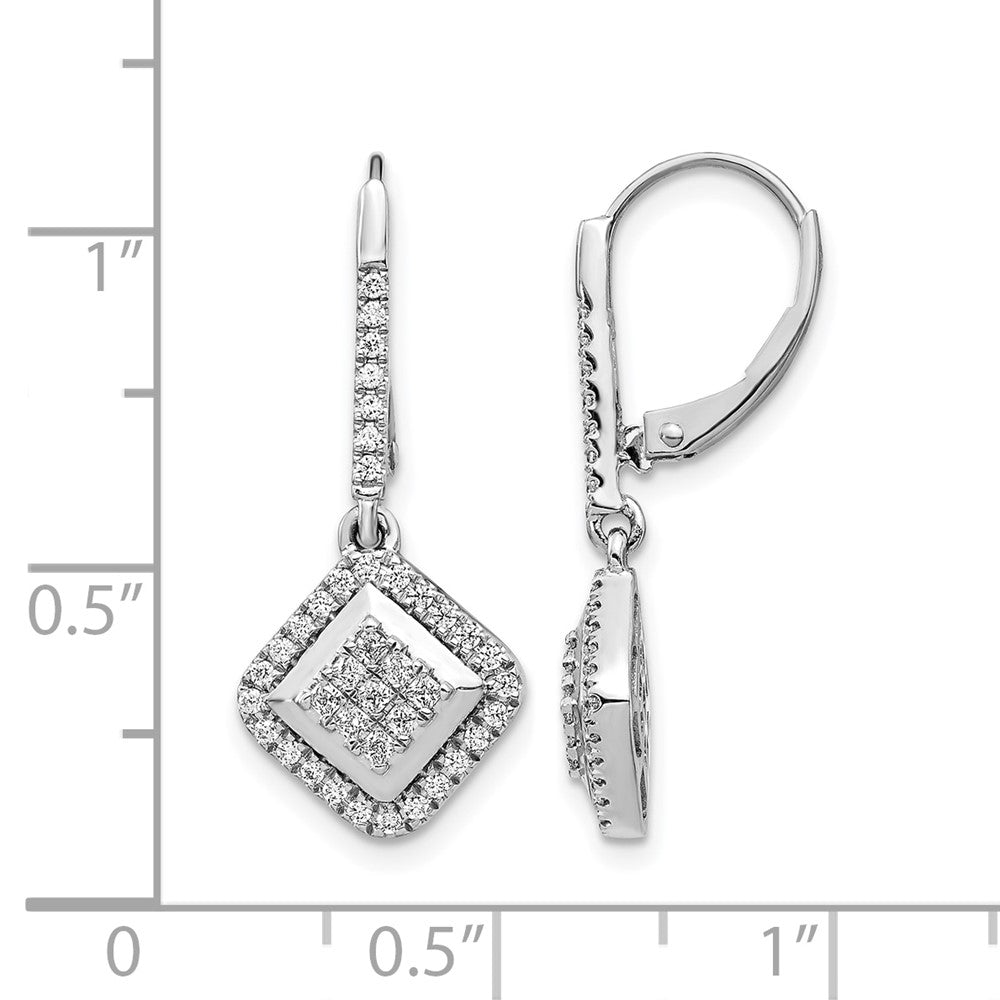 14k White Gold Diamond Cluster Leverback Earrings