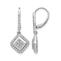 14k White Gold Diamond Cluster Leverback Earrings