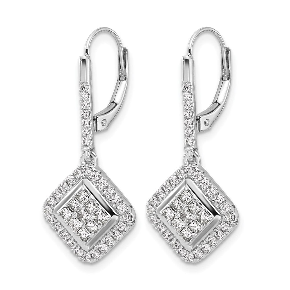 14k White Gold Diamond Cluster Leverback Earrings