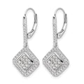 14k White Gold Diamond Cluster Leverback Earrings