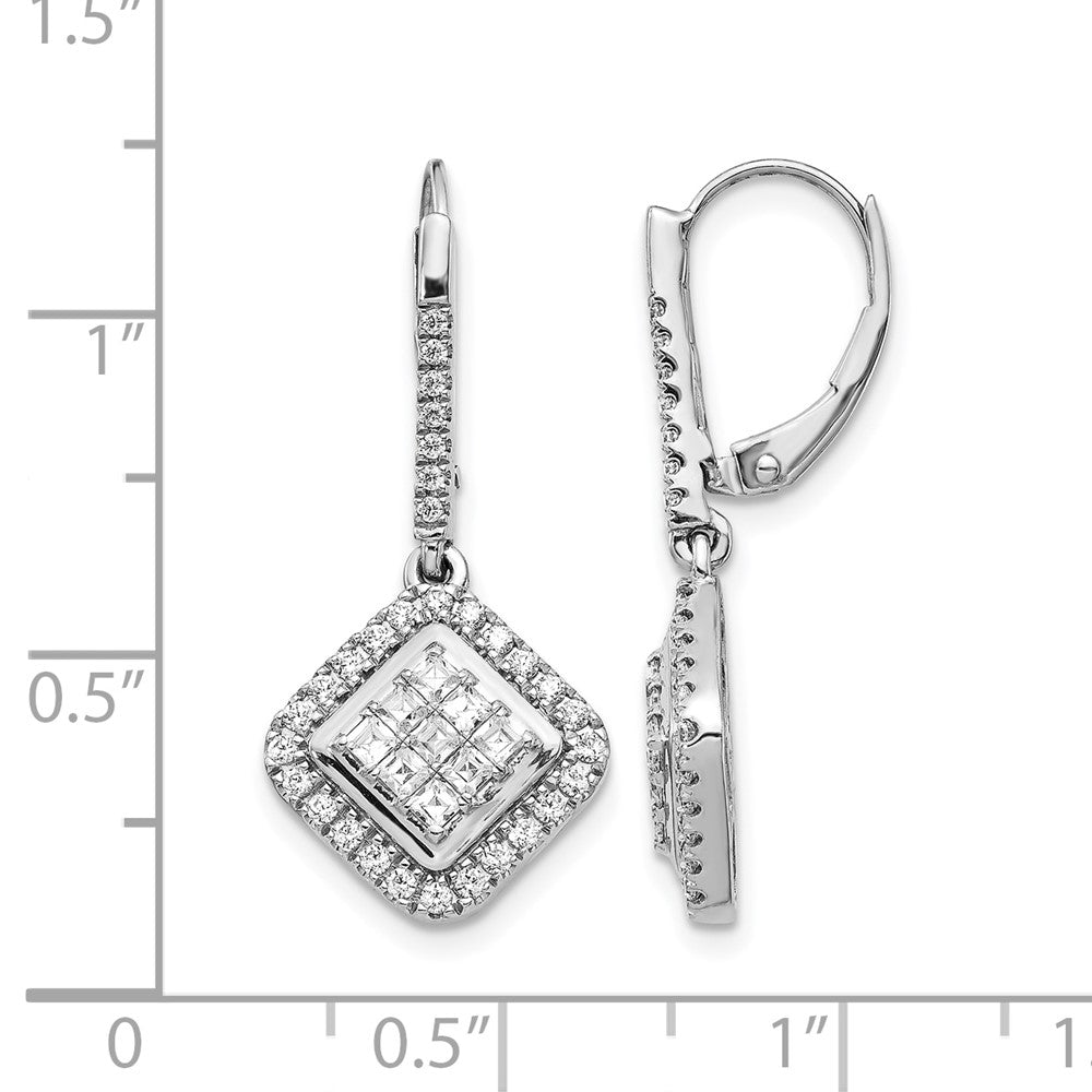 14k White Gold Diamond Cluster Leverback Earrings