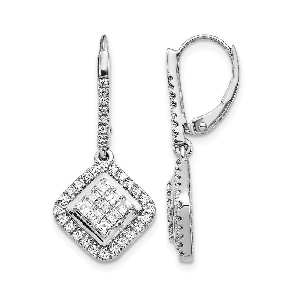 14k White Gold Diamond Cluster Leverback Earrings