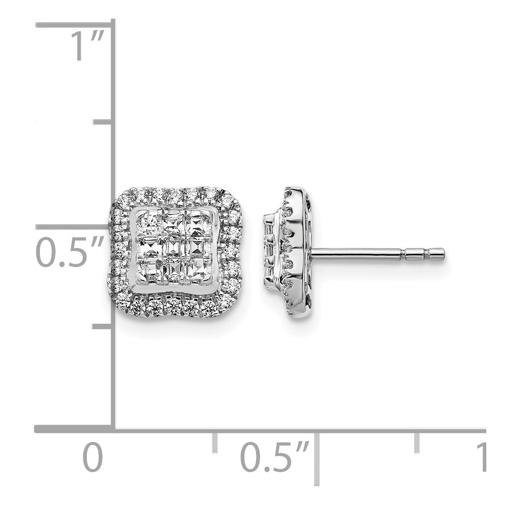 14k White Gold Diamond Square Cluster Post Earrings