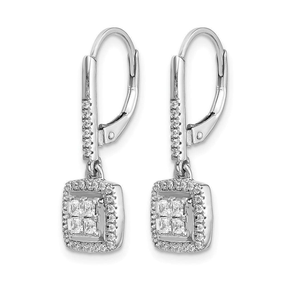 14k White Gold Diamond Cluster Leverback Earrings