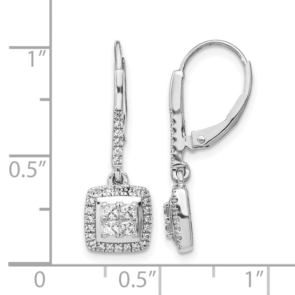 14k White Gold Diamond Cluster Leverback Earrings