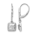14k White Gold Diamond Cluster Leverback Earrings