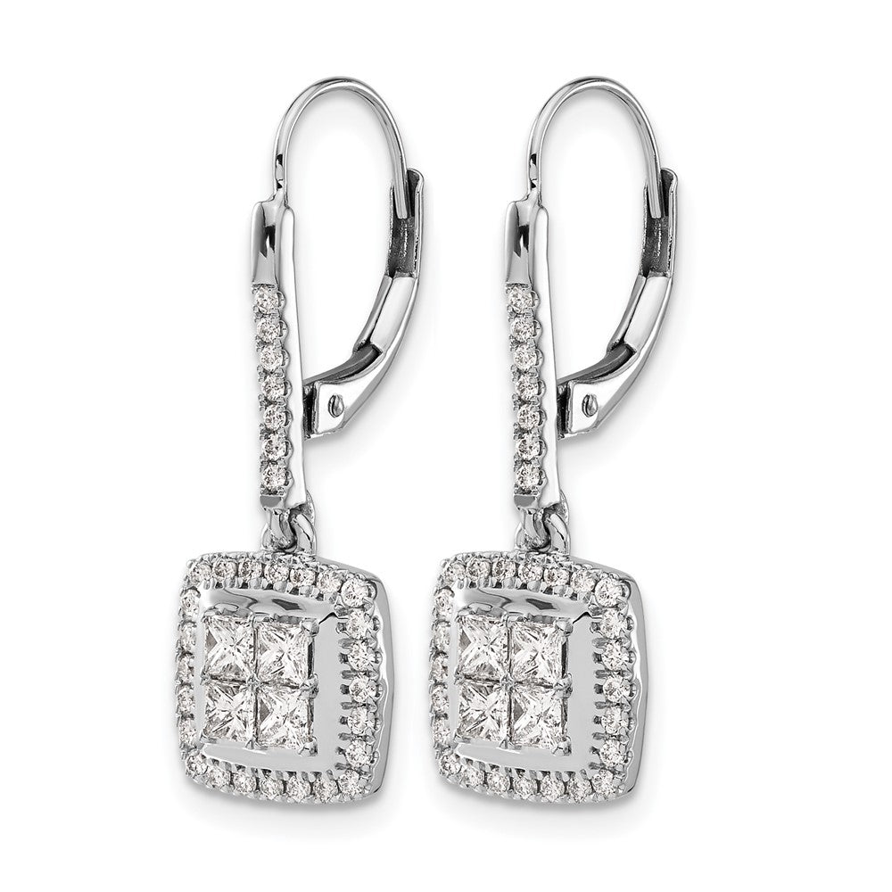 14k White Gold Diamond Cluster Leverback Earrings