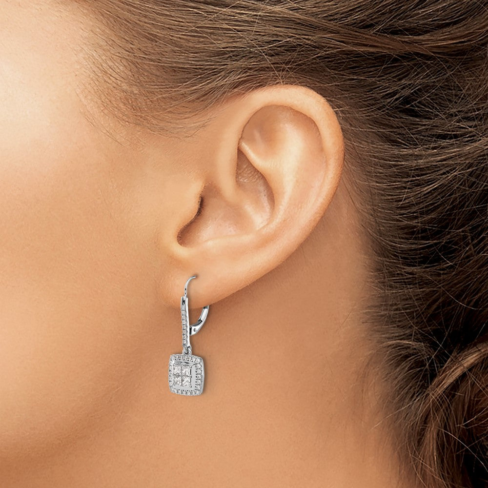 14k White Gold Diamond Cluster Leverback Earrings
