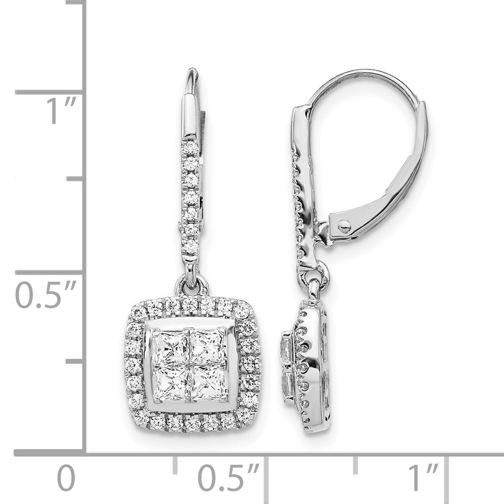 14k White Gold Diamond Cluster Leverback Earrings