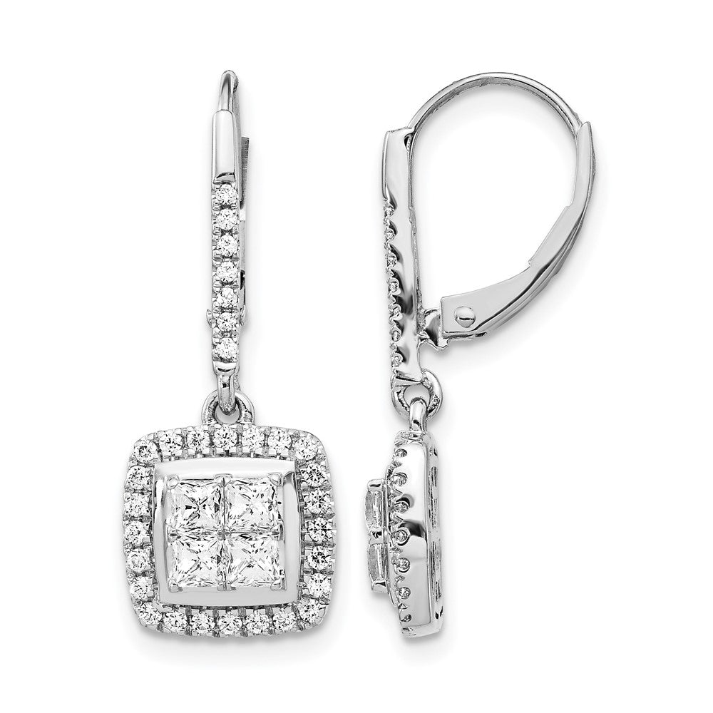 14k White Gold Diamond Cluster Leverback Earrings