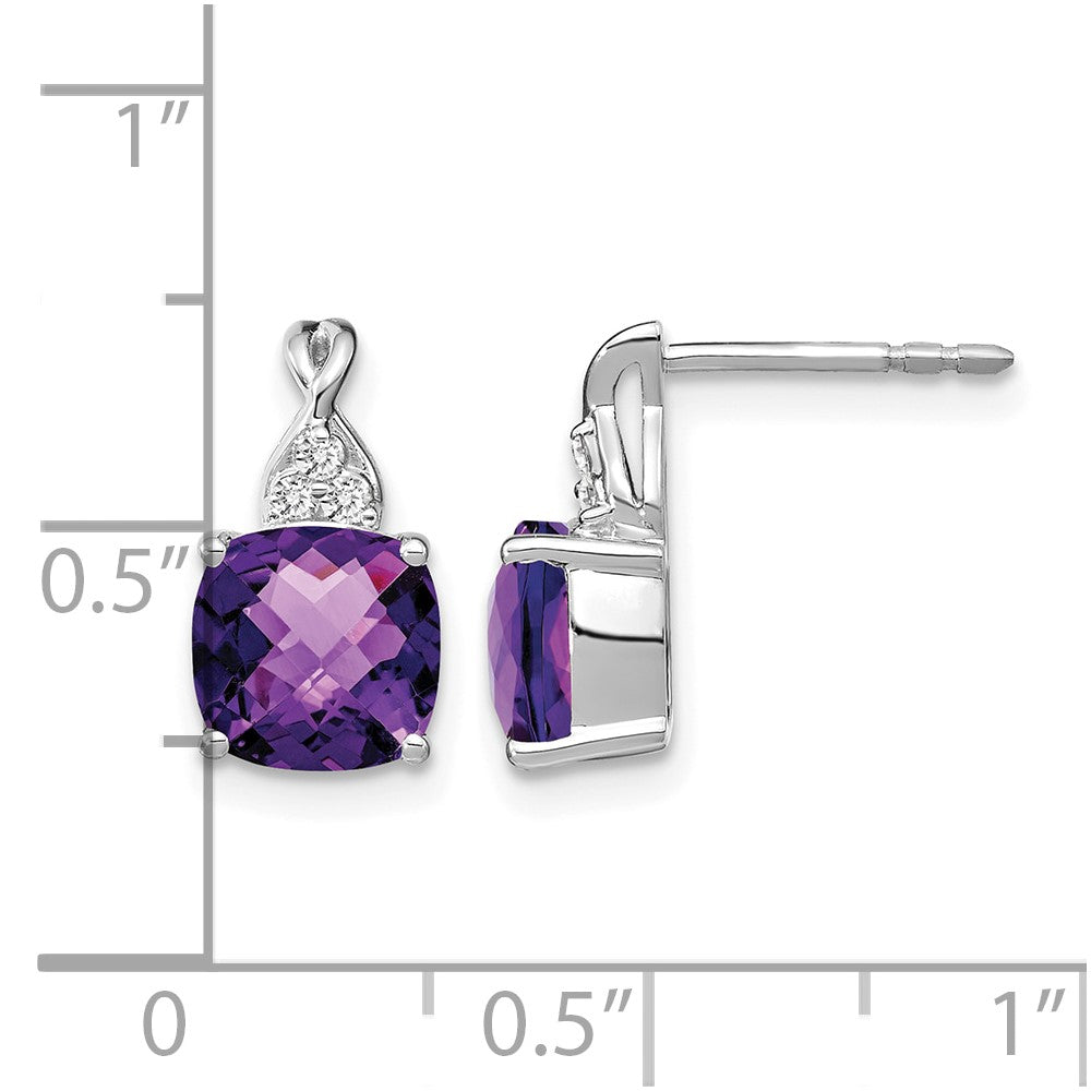 14K White Gold Checkerboard Amethyst and Diamond Earrings
