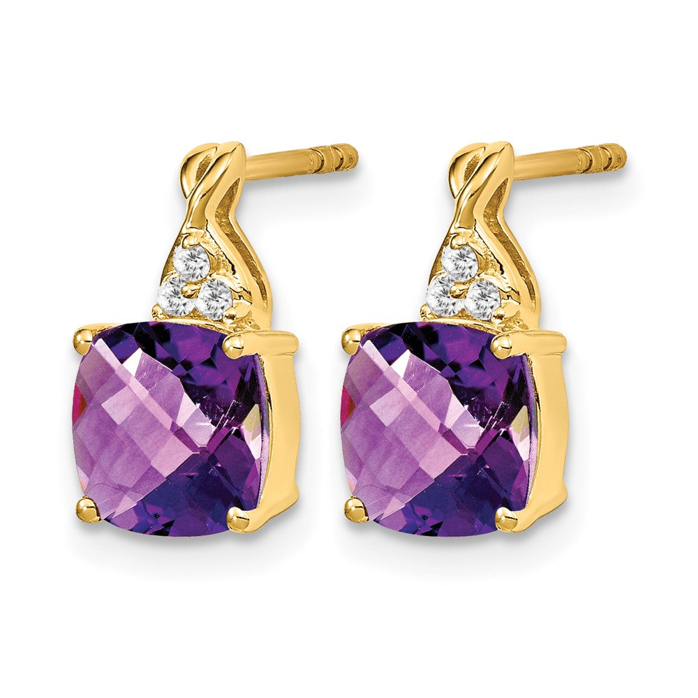14k Checkerboard Amethyst and Diamond Earrings