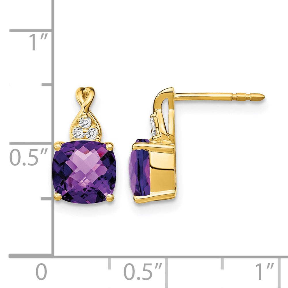 14k Checkerboard Amethyst and Diamond Earrings