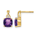 14k Checkerboard Amethyst and Diamond Earrings
