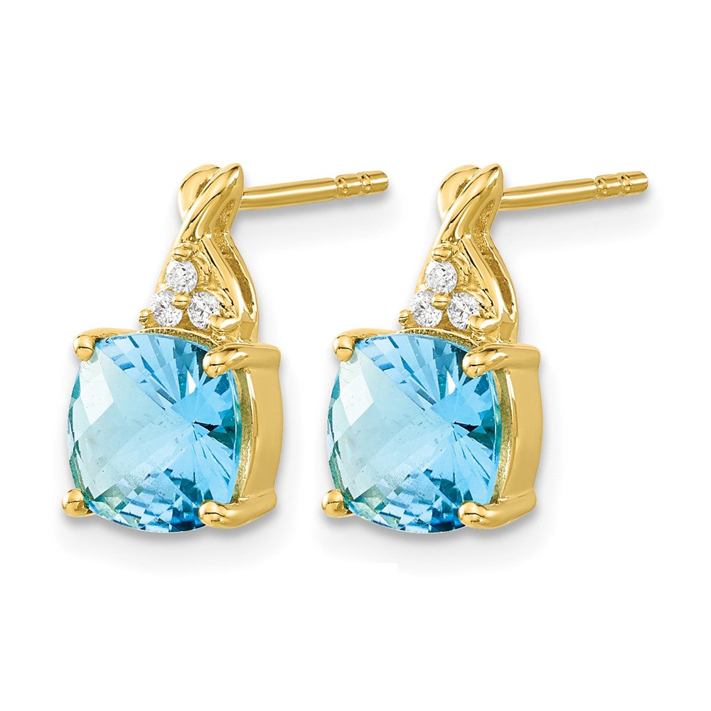 10k Checkerboard Blue Topaz and Diamond Earrings