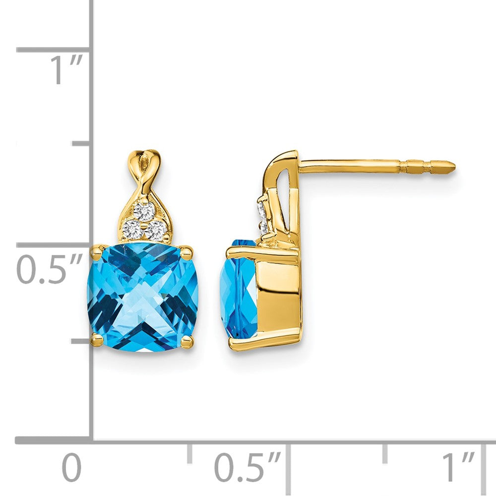 10k Checkerboard Blue Topaz and Diamond Earrings