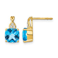 10k Checkerboard Blue Topaz and Diamond Earrings