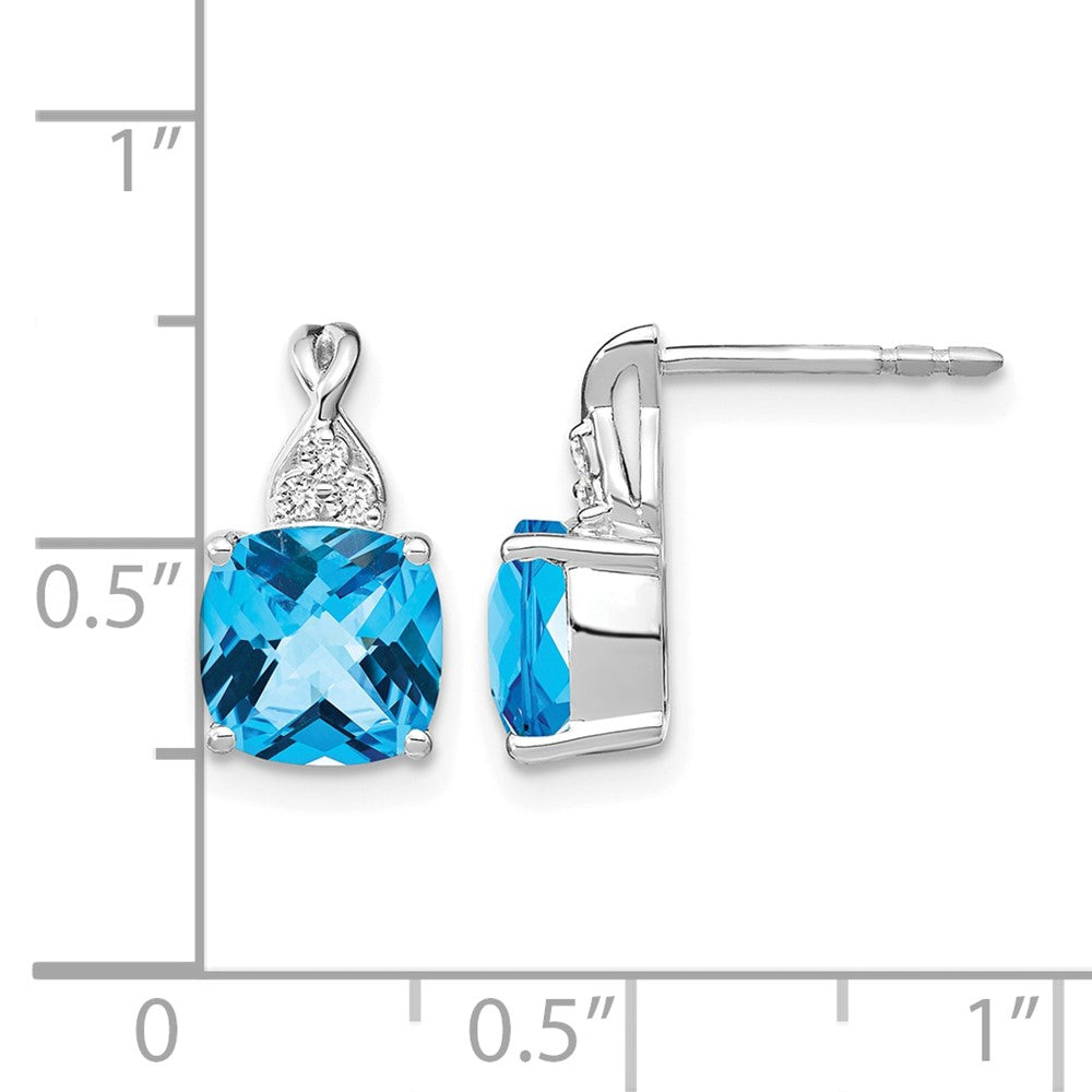 14K White Gold Checkerboard Blue Topaz and Diamond Earrings