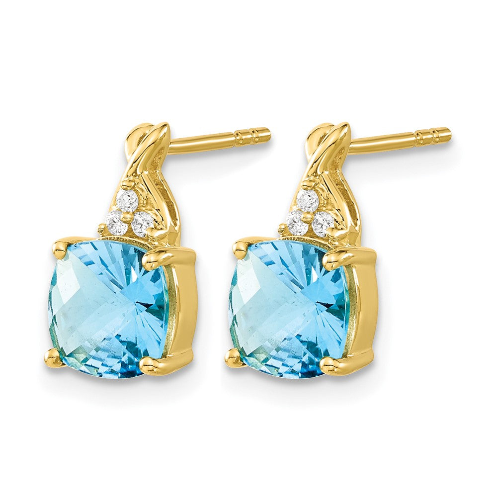 14k Checkerboard Blue Topaz and Diamond Earrings