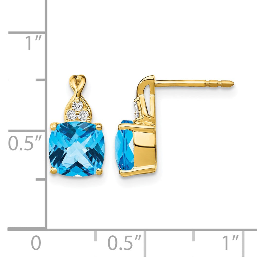 14k Checkerboard Blue Topaz and Diamond Earrings