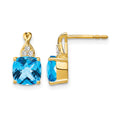 14k Checkerboard Blue Topaz and Diamond Earrings