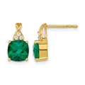 10k Checkerboard Created Emerald and Diamond Earrings