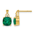 14k Checkerboard Created Emerald and Diamond Earrings
