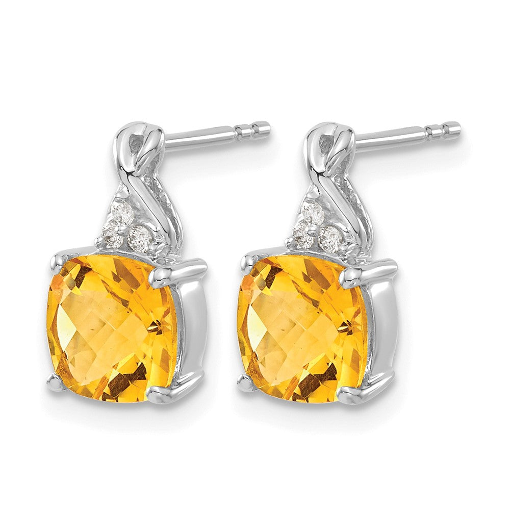14K White Gold Checkerboard Citrine and Diamond Earrings