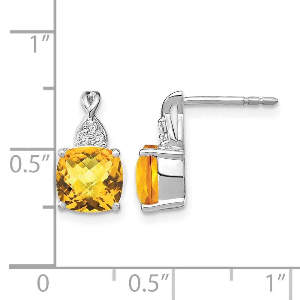 14K White Gold Checkerboard Citrine and Diamond Earrings